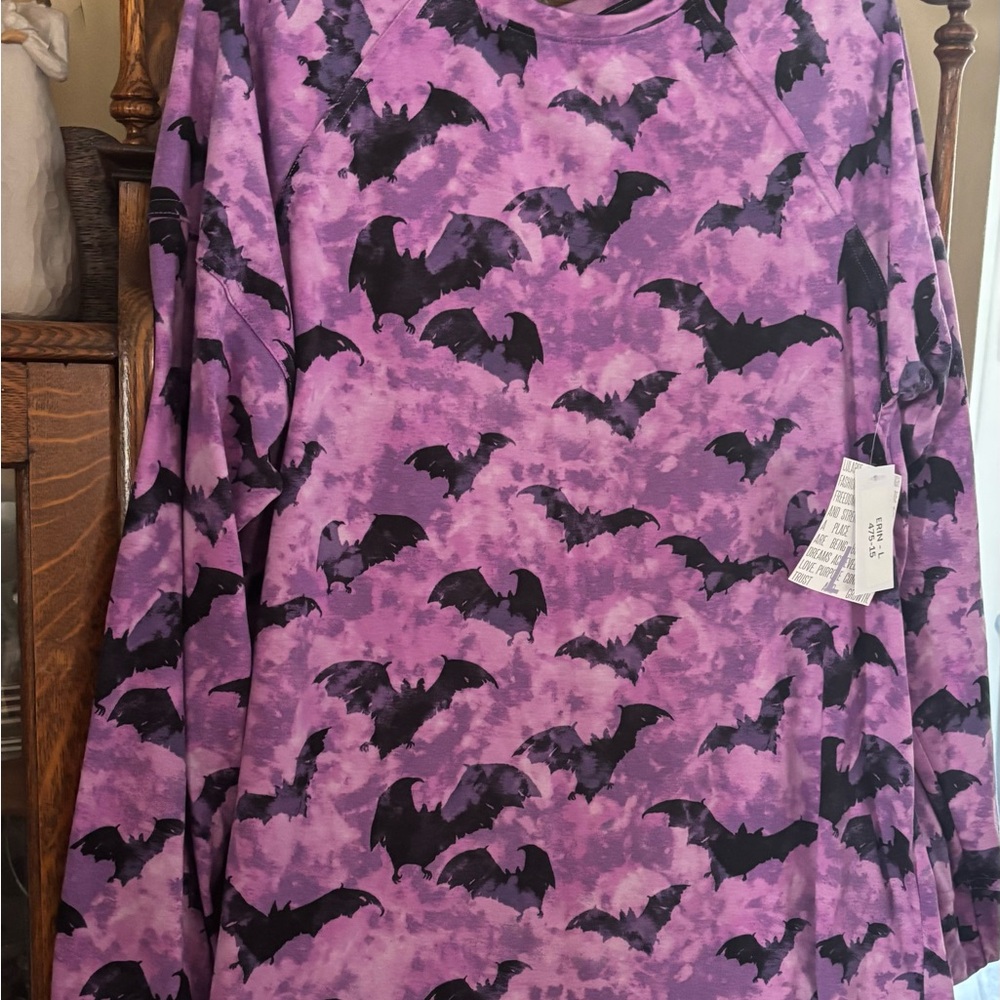 Erin Hallwween Purple Bat Print Top